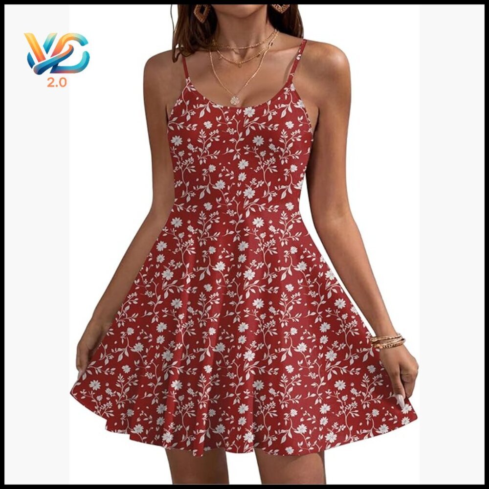 Floral Mini Dress with Pockets, Adjustable Straps, Fit & Flare